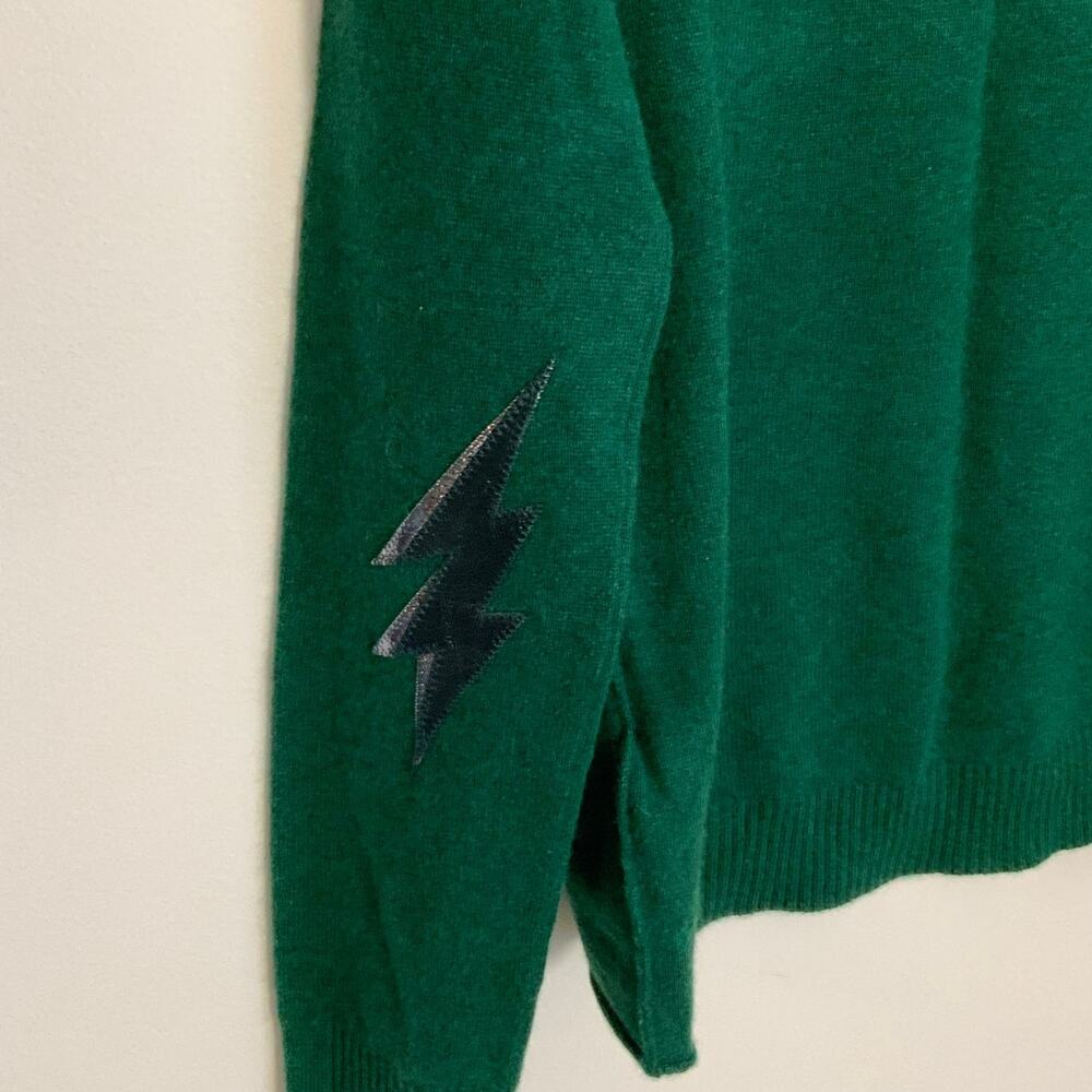 Zadig & Voltaire green crewneck cashmere sweater lightening bolts $368 NWT small - Picture 6 of 9